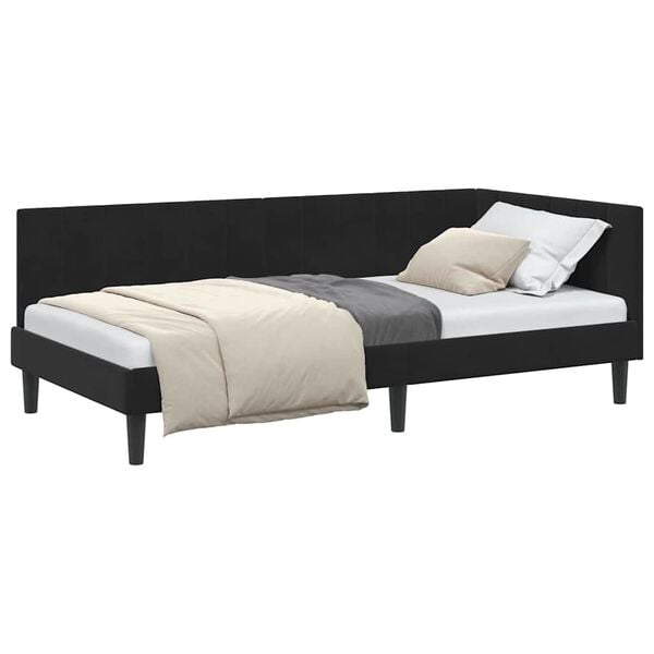 vidaXL Corner Bed Frame with Headboard Black 100 cm x 200 cm Velvet