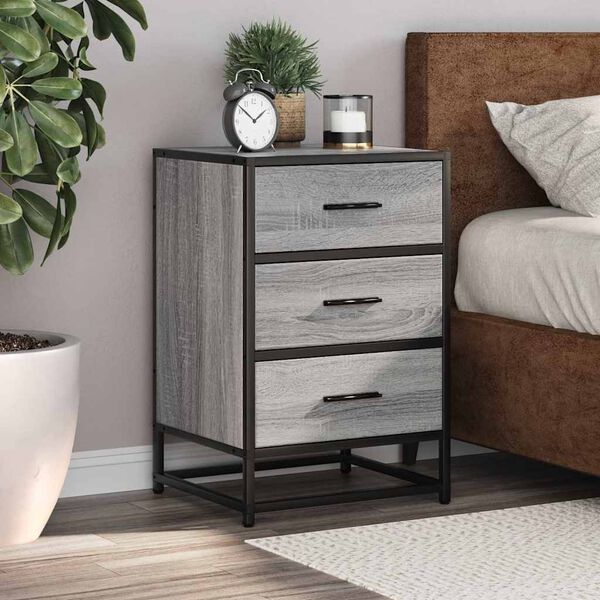 vidaXL Bedside Cabinet Grey Sonoma 40x34.5x60 cm Engineered Wood and Metal