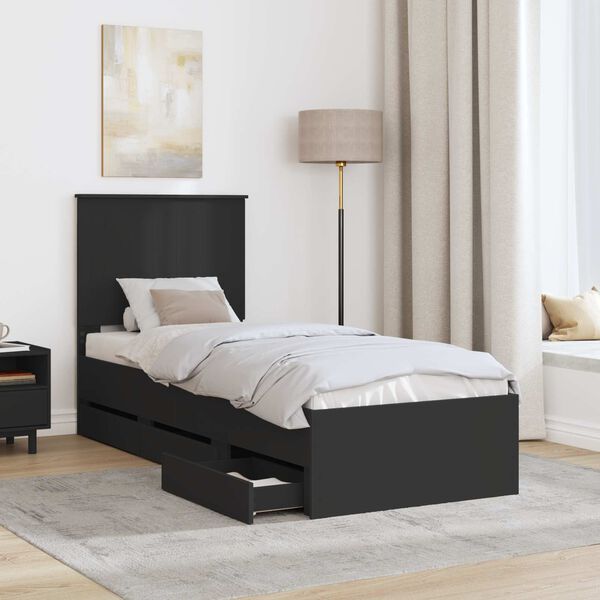 vidaXL Bed Frame with Drawer Black 75 x 190 cm Engineer Wood
