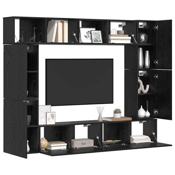 vidaXL TV Cabinet Set Wall-mounted 8 pcs Black Oak Engineered Wood