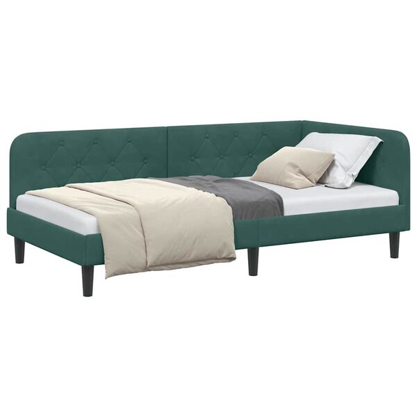 vidaXL Corner Bed Frame with Headboard Dark Green 90 x 190 cm Velvet