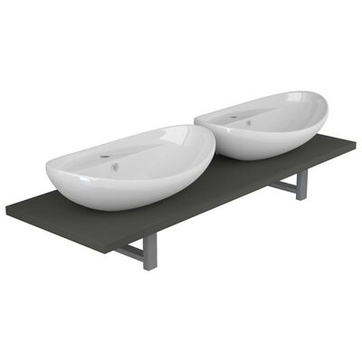 vidaXL Three Piece Bathroom Furniture Set Ceramic Grey