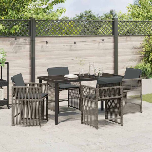 vidaXL Garden Dining Set 5 pcs Grey Poly Rattan