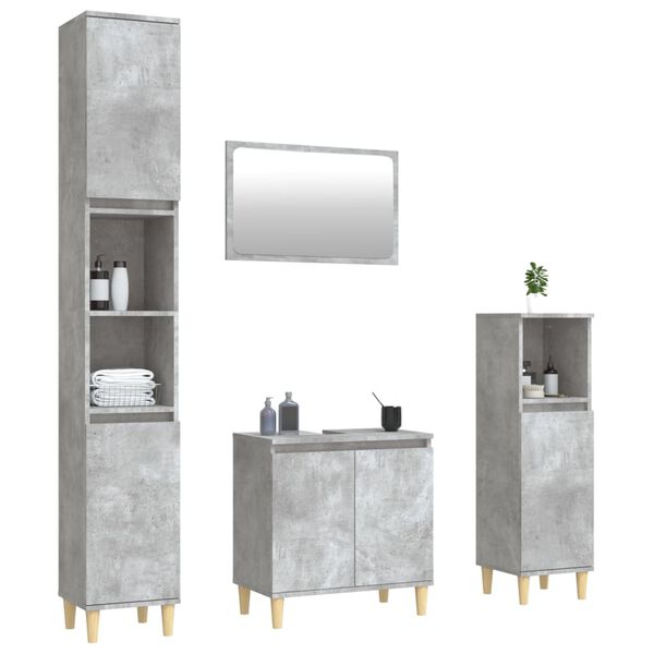 vidaXL 4 Piece Bathroom Furniture Set Concrete Grey Engineered Wood