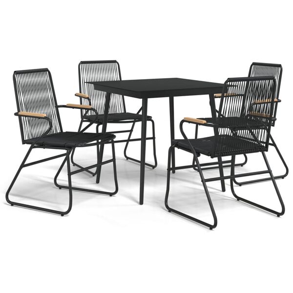 vidaXL 5 Piece Garden Dining Set Black PVC Rattan
