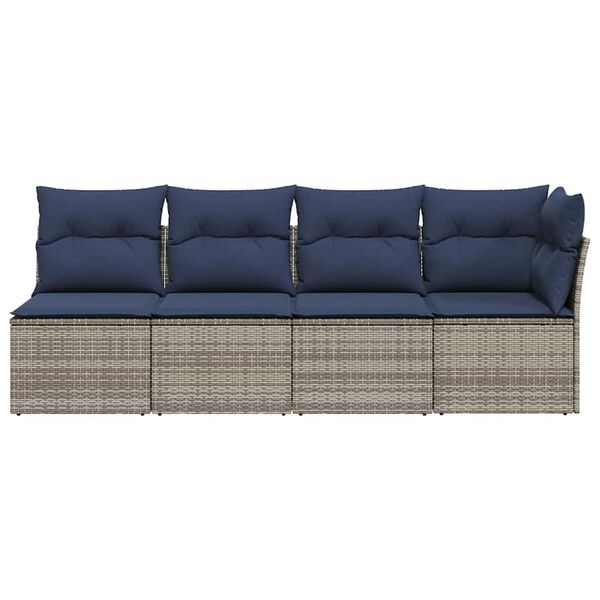 vidaXL Garden Sofa with Cushion Grey 227 x 62 x 69cm Poly Rattan