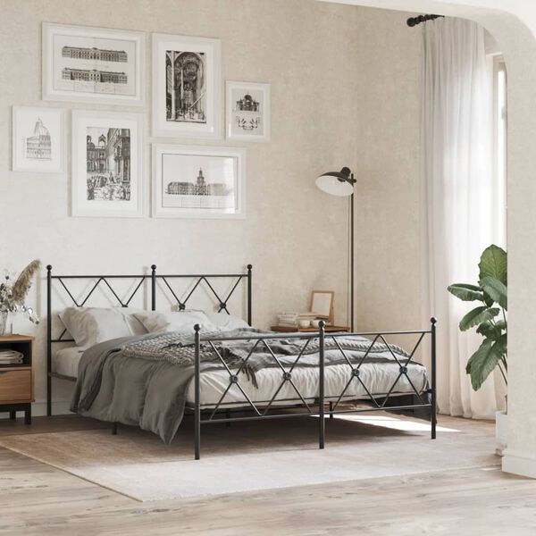 vidaXL Metal Bed Frame without Mattress with Footboard Black 137x190cm