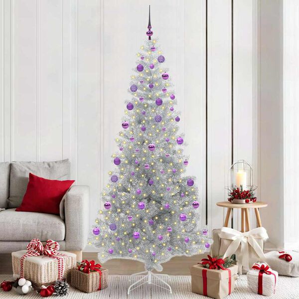 vidaXL Christmas Tree with 300 LEDs with Stand Silver 210 cm PET
