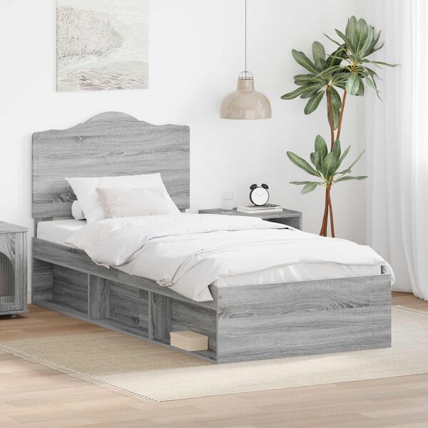vidaXL Bed Frame Grey Sonoma 90 x 200 cm Solid Pine Wood