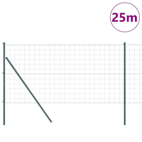 vidaXL Fence with Post Green 1.2 x 25 m Steel