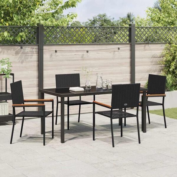 vidaXL Garden Dining Set with Cushion 5 pcs Black Poly Rattan
