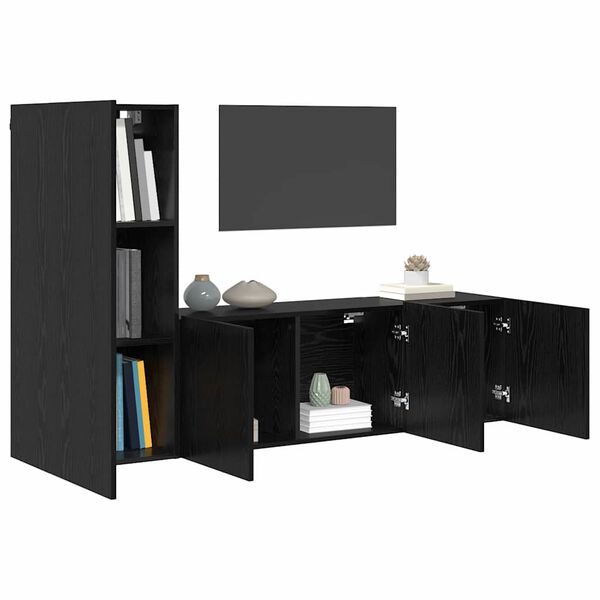 vidaXL TV Wall Unit Wall-mounted 5 pcs Black Oak Engineered Wood