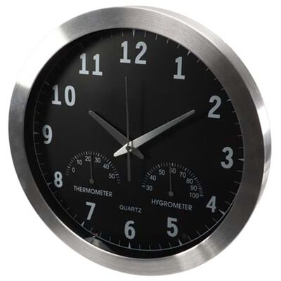 Perel Wall Clock 35.5 cm Black and Silver