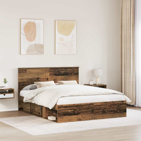 vidaXL Bed Frame with Headboard Old Wood 160 x 200 cm Solid Pine Wood
