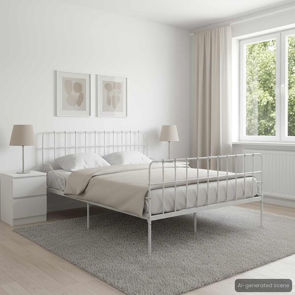 vidaXL Bed Frame without Mattress with Slatted Base White Metal 120x200 cm