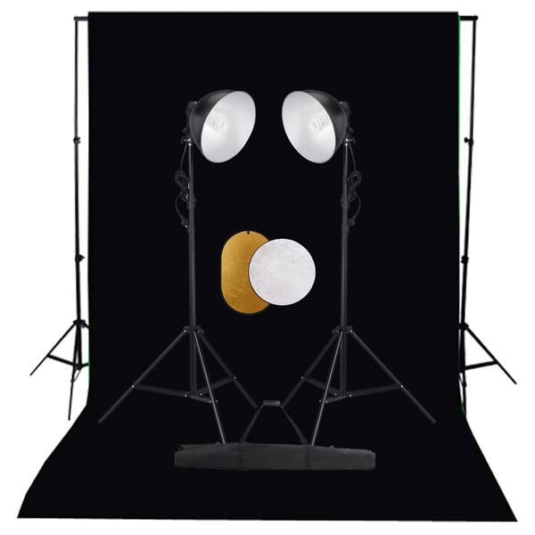 vidaXL Photo Studio Kit with Lights. Backdrop and Reflector