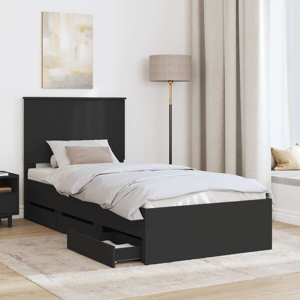 vidaXL Bed Frame with Drawer Black 90 x 200 cm Engineer Wood