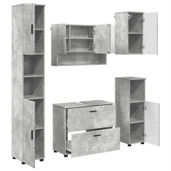 vidaXL Bathroom Furniture Set 5 pcs Concrete grey Engineered wood
