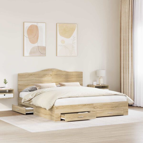 vidaXL Bed Frame with Drawer Sonoma Oak 200 x 200 cm Engineered Wood