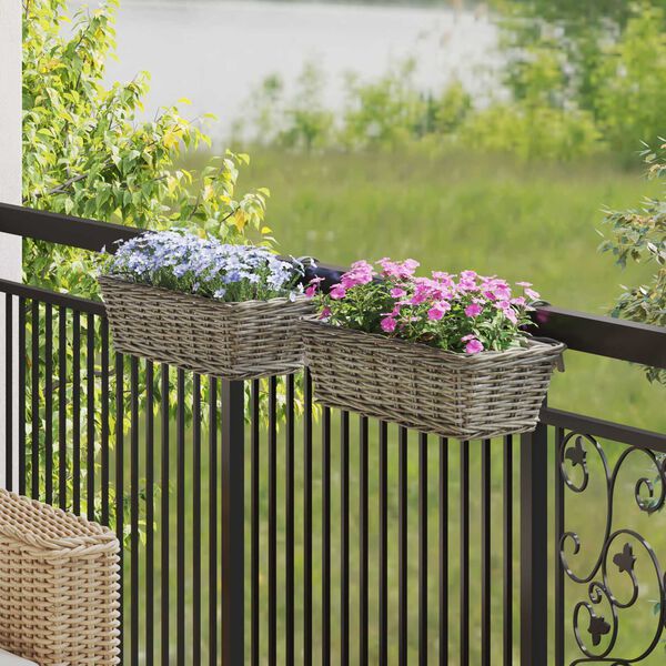 vidaXL Hanging Planter Basket 2 pcs Grey 48 x 22 x 15 cm Lacak Rattan