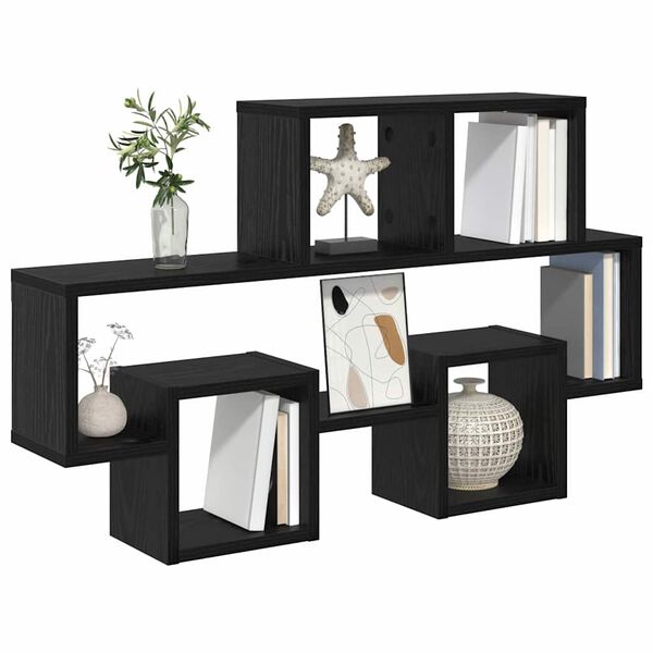 vidaXL Wall Shelf with Shelf Black oak 82 x 15 x 51 cm Engineered wood