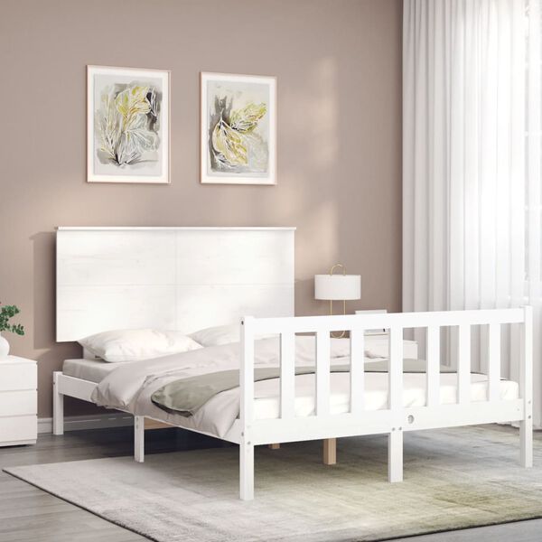 vidaXL Bed Frame without Mattress White Small Double Solid Wood Pine