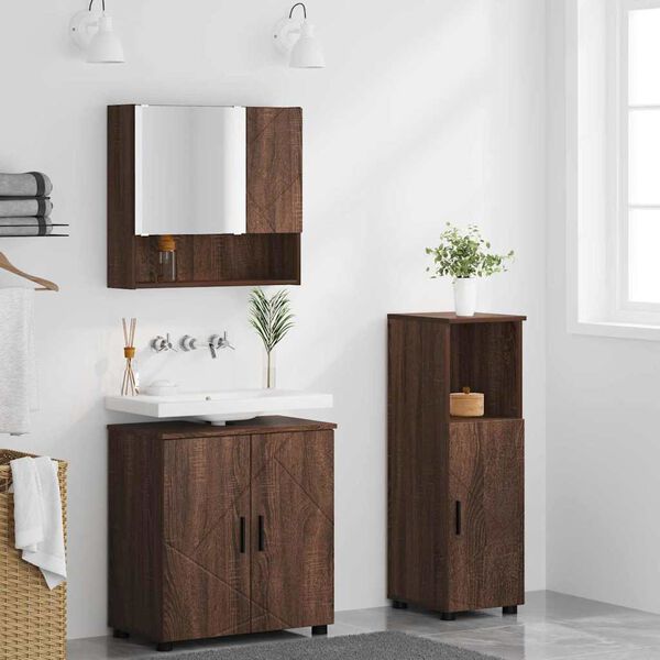 vidaXL Bathroom Furniture Set 3 pcs Brown Oak Engineered wood & Metal