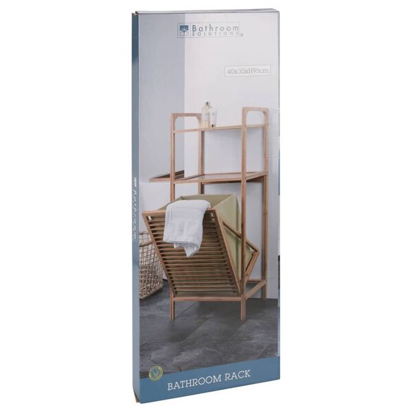 Bathroom Solutions Storage Rack with 2 Shelves and Laundry Basket Bamboo 95 cm