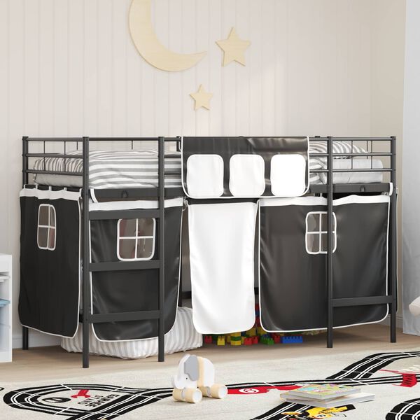 vidaXL Kids'Loft Bed Frame with Curtains Black 99.5 x 190 cm