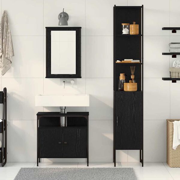 vidaXL Bathroom Furniture Set 3 pcs Black Oak Engineered Wood