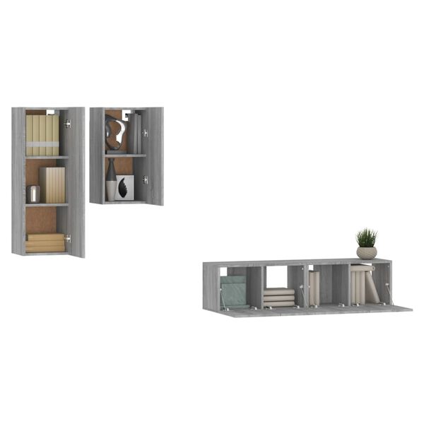 vidaXL 4 Piece TV Cabinet Set Grey Sonoma Engineered Wood