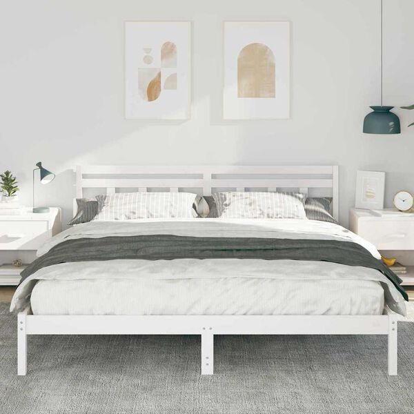 vidaXL Bed Frame with Headboard White Solid pine wood