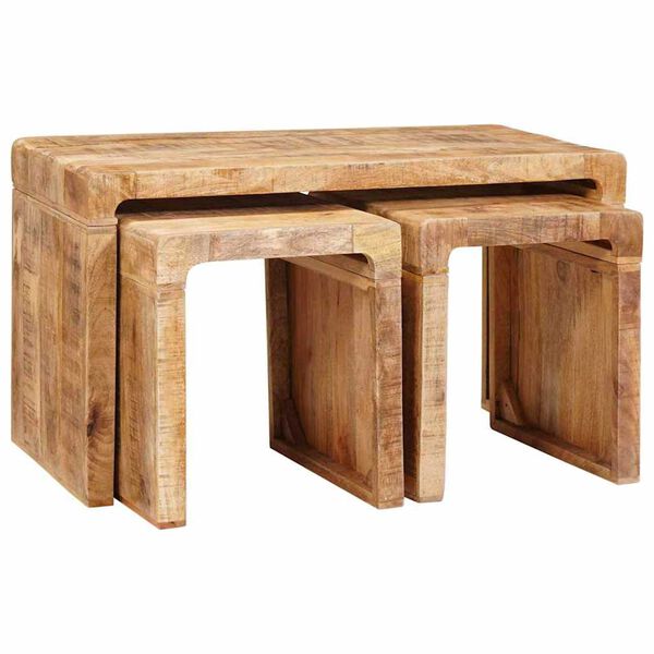 vidaXL Nesting Table 3 pcs Brown Solid Mango Wood