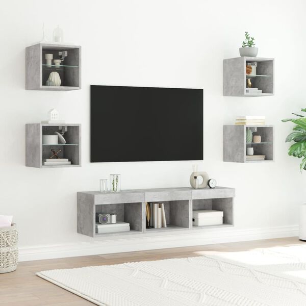 vidaXL 7 Piece TV Wall Units with LED Concrete Grey Engineered Wood
