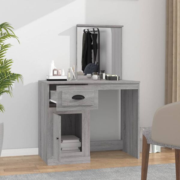 vidaXL Dressing Table with Mirror Grey Sonona 90x50x132.5 cm Engineered Wood