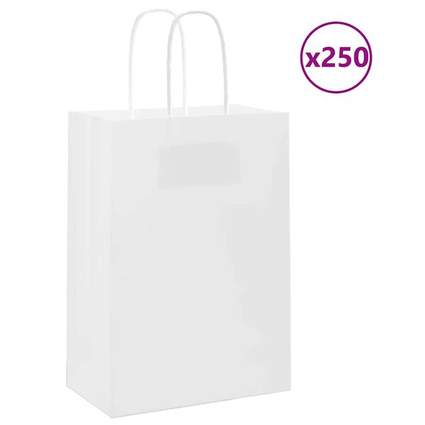 vidaXL Paper Bags 250 pcs with Handles White 15x8x21 cm