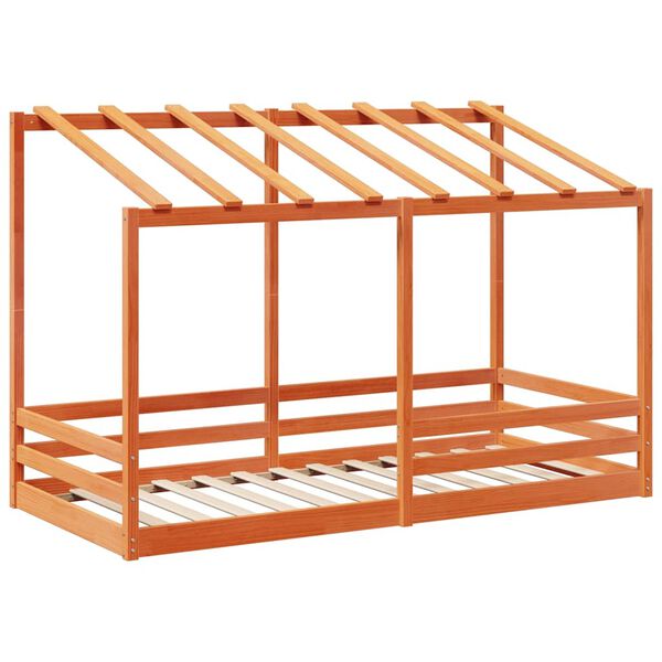 vidaXL Kids' Bed with Roof Wax Brown 100x200 cm Solid Wood Pine