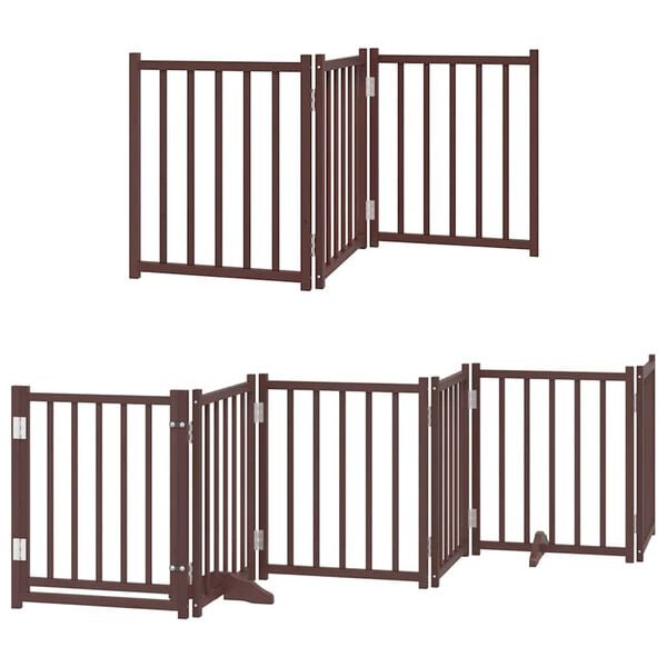 vidaXL Dog Gate with Door Foldable 12 Panels Brown 600 cm Poplar Wood