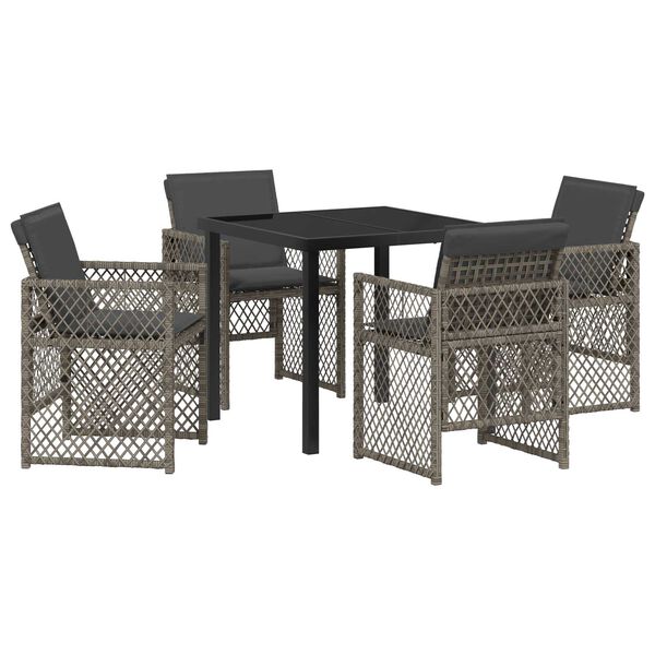 vidaXL Garden Dining Set 5 pcs Grey Poly Rattan