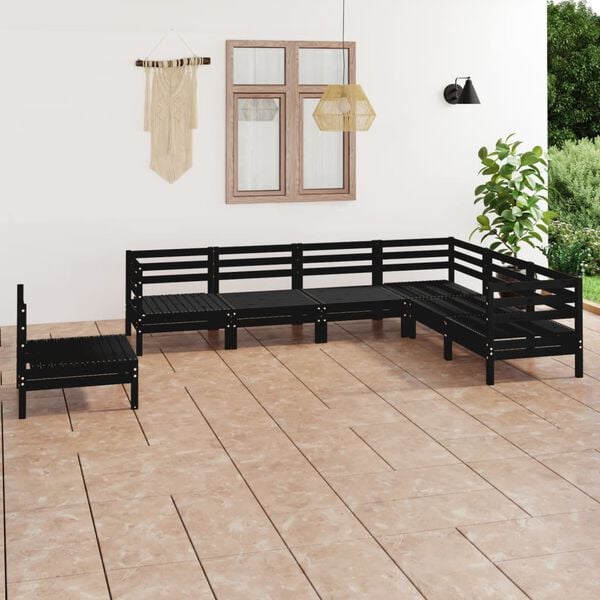 vidaXL 7 Piece Garden Lounge Set Solid Wood Pine Black