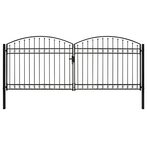 vidaXL Fence Gate Double Door with Arched Top Steel 400x175 cm Black