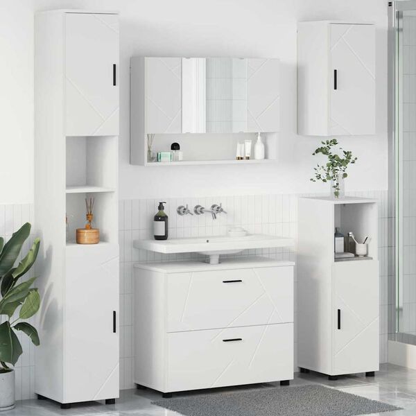 vidaXL Bathroom Furniture Set 5 pcs White Engineered Wood and Metal