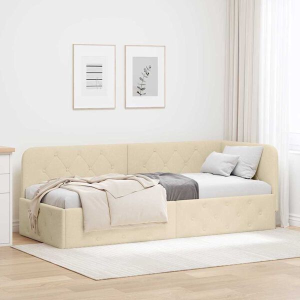 vidaXL Corner Bed Frame with Headboard Cream 80 x 200 cm Fabric