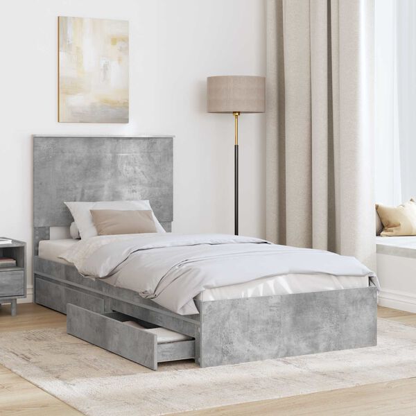 vidaXL Storage Bed Concrete Grey 90 x 200 cm Engineered Wood