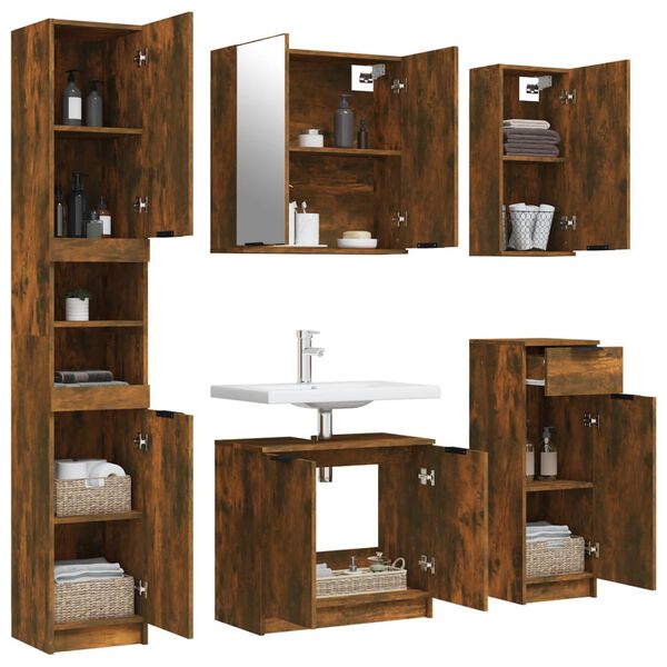 vidaXL 5 Piece Bathroom Cabinet Set Smoked Oak Engineered Wood
