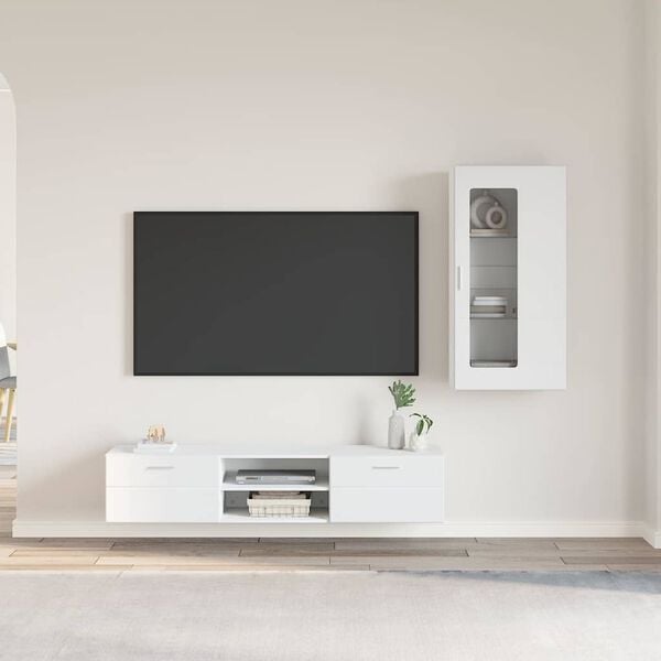 vidaXL TV Cabinet Set with Drawer FLORIN White Engineered Wood