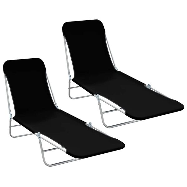 vidaXL Folding Sun Loungers 2 pcs Steel and Fabric Black