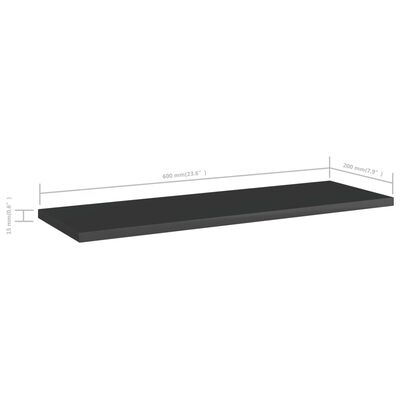 vidaXL Bookshelf Boards 4 pcs High Gloss Black 60x20x1.5 cm Engineered Wood
