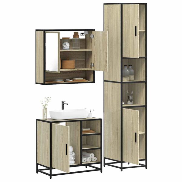 vidaXL 3 Piece Bathroom Furniture Set Sonoma Oak Engineered Wood