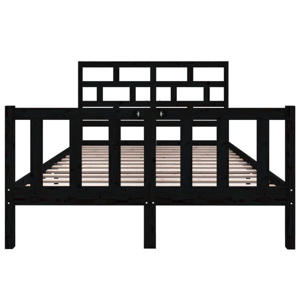 vidaXL Bed Frame without Mattress Black Solid Wood Pine Double